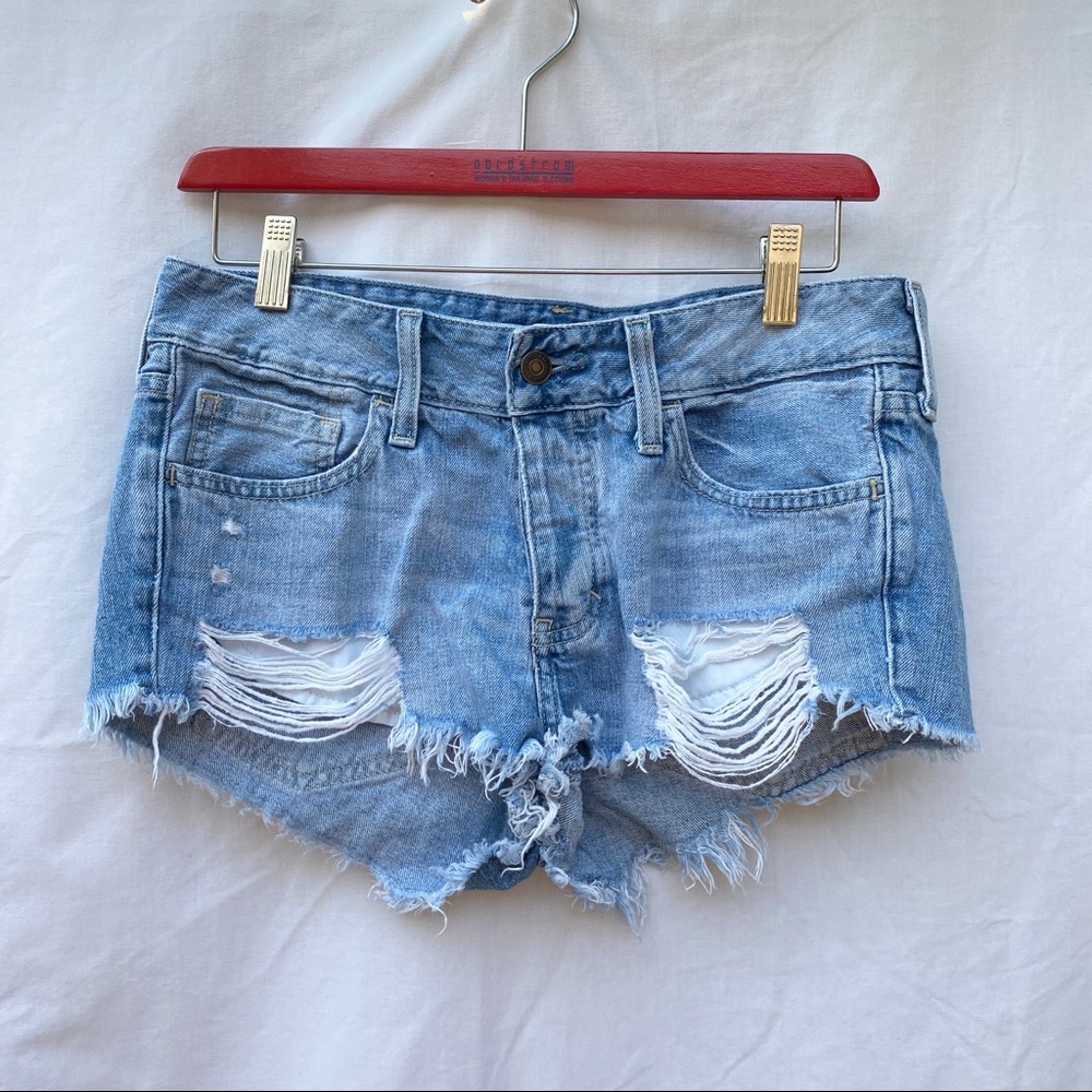 Destroyed Light Wash Denim Shorts